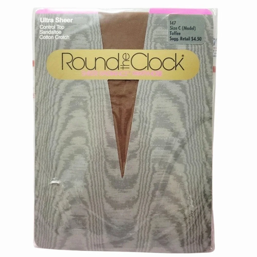 8 VTG Round The Clock Pantyhose Style 147 Size C Toffee Control Top NOS USA